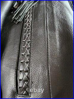 Vtg RARE Women's L Native American Leather Fringe/Beaded Biker/Western Jacket