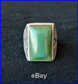 Vtg Rare 1940 Navajo Turquoise Ring Sterling Bell Trading Post Rare Mens 11