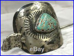 Vtg Rare Old Pawn Navajo Sterling Silver Spiderweb Turquoise Hair Barrette 33g