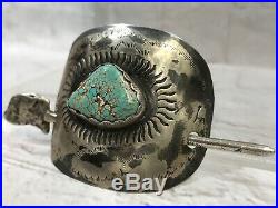 Vtg Rare Old Pawn Navajo Sterling Silver Spiderweb Turquoise Hair Barrette 33g