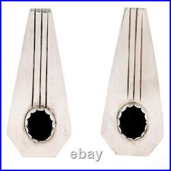 Vtg Rare Paiute Michael Rogers MR Sterling Silver Onyx Earrings Native American