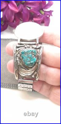 Vtg Rare W. DODSON Turquoise Watchband Sterling Navajo IHMSS Native American