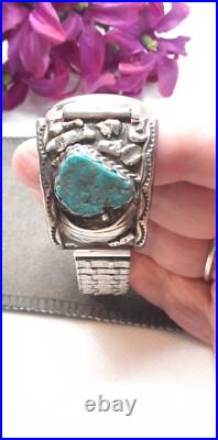 Vtg Rare W. DODSON Turquoise Watchband Sterling Navajo IHMSS Native American