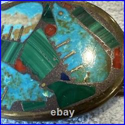 Vtg TURZA WELLS Andrew Show NAVAJO BEAR Rare Cuff Bracelet Turquoise Red Coral