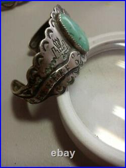 WOW Pawn RARE ZUNI STERLING TURQUOISE WITH SCALLOPED CUFF HAND MADE SNAKES