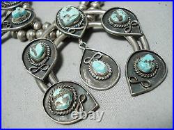 Women's Rare Turquoise Vintage Navajo Sterling Silver Squash Blossom Necklace