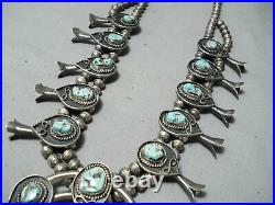 Women's Rare Turquoise Vintage Navajo Sterling Silver Squash Blossom Necklace