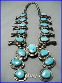 Women's Vintage Navajo Rare Turquoise Sterling Silver Squash Blossom Necklace