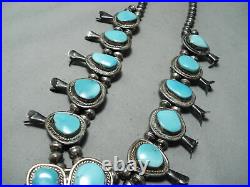 Women's Vintage Navajo Rare Turquoise Sterling Silver Squash Blossom Necklace