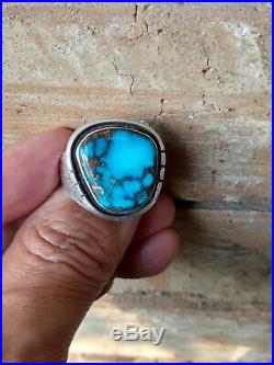 Wow! Native American High Gem Grade Spiderweb Bisbee Rare Turquoise Ring Silver