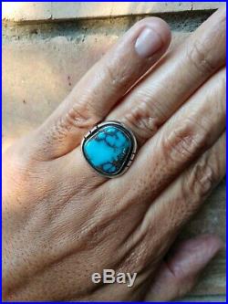 Wow! Native American High Gem Grade Spiderweb Bisbee Rare Turquoise Ring Silver