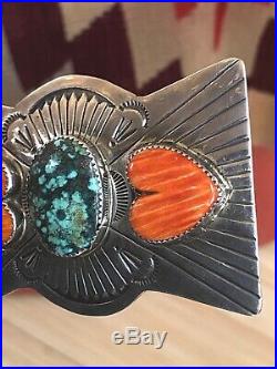 Wow! Rare J Blackgoat Navajo Sterling Silver Turquoise & Heart Shell Belt Buckle