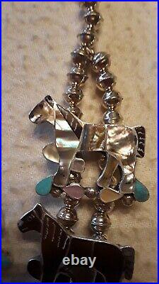ZUNI Edward Leekity HORSE Squash Blossom Necklace Earrings Sterling BIG 27 RARE