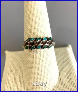 ZUNI REX Vintage Sterling Turquoise Carinated Double Row Needlepoint Ring 9 RARE