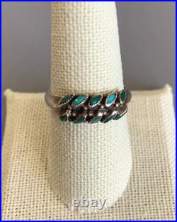 ZUNI REX Vintage Sterling Turquoise Carinated Double Row Needlepoint Ring 9 RARE