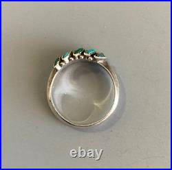 ZUNI REX Vintage Sterling Turquoise Carinated Double Row Needlepoint Ring 9 RARE