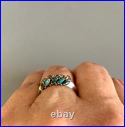 ZUNI REX Vintage Sterling Turquoise Carinated Double Row Needlepoint Ring 9 RARE