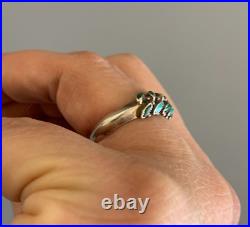 ZUNI REX Vintage Sterling Turquoise Carinated Double Row Needlepoint Ring 9 RARE