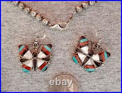 Zuni ANGUS AHIYITE Butterfly Squash Blossom Necklace Earrings Sterling Huge RARE