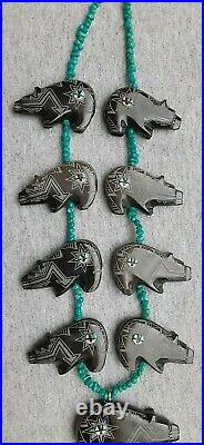 Zuni DILBERT GASPER Bear Fetish Necklace Earrings Hand-Carved 130g 25 VERY RARE