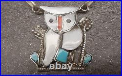 Zuni Indian PITKIN NATEWA Owl Necklace Earrings Set Unusual Rare WHITE snow owls