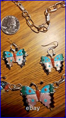 Zuni Indian TAMARA PINTO Butterfly Necklace + Earrings Rare, Pristine, Beautiful