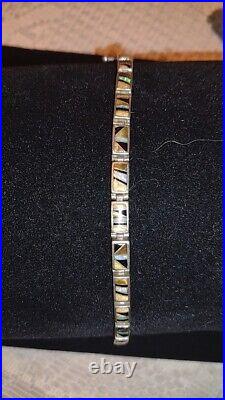 Zuni Native American Ethiopian Opal, Tigers Eye And Black Onyx Tennis Bracelet