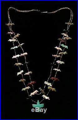 Zuni Native American Fetish necklace stone animals, Dogs Turquoise Eagle. RARE