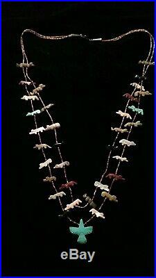 Zuni Native American Fetish necklace stone animals, Dogs Turquoise Eagle. RARE