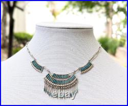 Zuni Native American Needle Point Turquoise Sterling Necklace Elsi Nakatewa RARE