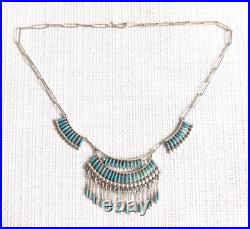 Zuni Native American Needle Point Turquoise Sterling Necklace Elsi Nakatewa RARE