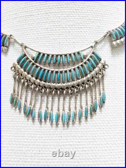 Zuni Native American Needle Point Turquoise Sterling Necklace Elsi Nakatewa RARE