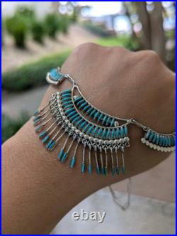 Zuni Native American Needle Point Turquoise Sterling Necklace Elsi Nakatewa RARE