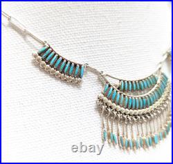 Zuni Native American Needle Point Turquoise Sterling Necklace Elsi Nakatewa RARE