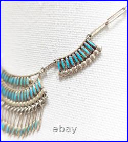 Zuni Native American Needle Point Turquoise Sterling Necklace Elsi Nakatewa RARE