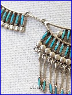 Zuni Native American Needle Point Turquoise Sterling Necklace Elsi Nakatewa RARE