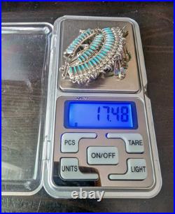 Zuni Native American Needle Point Turquoise Sterling Necklace Elsi Nakatewa RARE