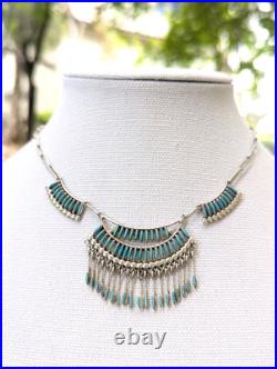 Zuni Native American Needle Point Turquoise Sterling Necklace Elsi Nakatewa RARE