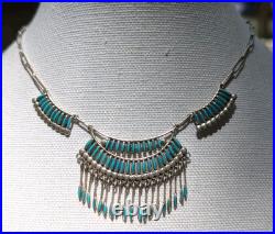Zuni Native American Needle Point Turquoise Sterling Necklace Elsi Nakatewa RARE
