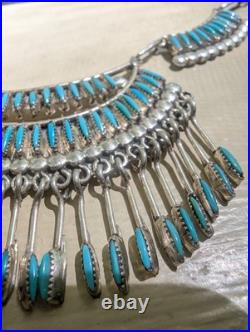 Zuni Native American Needle Point Turquoise Sterling Necklace Elsi Nakatewa RARE