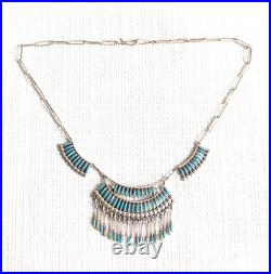 Zuni Native American Needle Point Turquoise Sterling Necklace Elsi Nakatewa RARE
