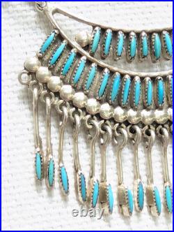 Zuni Native American Needle Point Turquoise Sterling Necklace Elsi Nakatewa RARE
