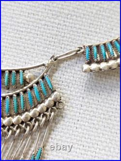 Zuni Native American Needle Point Turquoise Sterling Necklace Elsi Nakatewa RARE