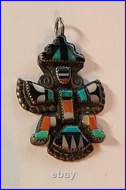Zuni Native American Sterling Silver G. B. NATACHU Inlaid Dancer Pendant(RARE!)