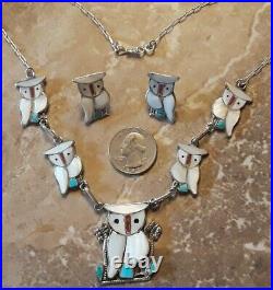 Zuni PITKIN NATEWA OWL BIRD Necklace Earrings, RARE White Owl, Multi Stones, NEW
