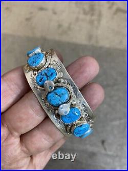 Zuni Turquoise Sterling Silver Handmade Snake Bracelet By Jude Candelaria Rare