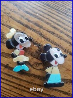 Zuni turquoise Mickey Mouse Native vintage Sterling Pendant pin