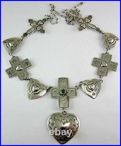 (rare) Rodney Coriz Sterling Silver Coral & Turquoise Heart/cross Necklace 38.8g